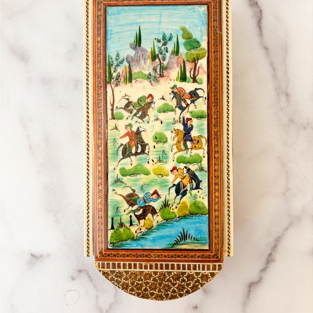 Vintage Persian Khatam Inlaid Wood Micro Mosaic Marquetry Trinket Box